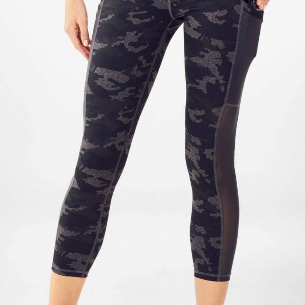 Fabletics On-The-Go PowerHold® High-Waisted Capri, Size XS,  Grey Camo
